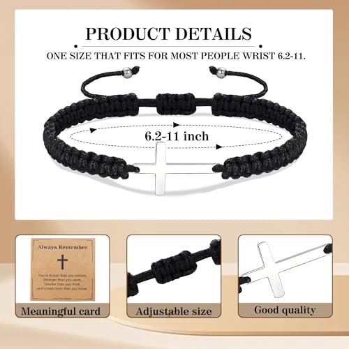 Initial Bracelets for Women Teen Girls Handmade Rope Braided Bracelet for Men Jewelry Birthday Graduation Mother's Day Gifts for Mom Wife Girlfriend Her Friends - style: 9 white-silver cross
