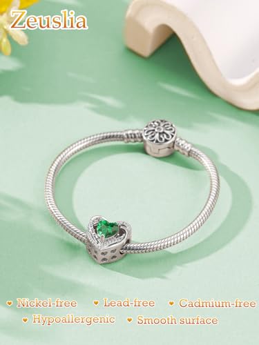 Heart Birthstone Charms for Bracelets, 925 Sterling Silver Women Bead Charms for Charm Bracelets Necklace, Mother's Day Birthday Anniversary Jewelry Gifts for Wife Mom Grandma Daughter - style: Bead - May - Emerald