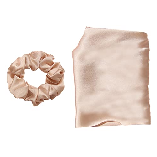 Hair Scarf Scrunchies for Women, LFOUVRE Scarf Scrunchies, 2pcs Knotted Scarf Hair Ties for Girls,Silky Satin Hair Scarf Headband, Elastic Hair Bands Ribbon Scrunchy, Ponytail Holder Hair Accessories - color: Beige