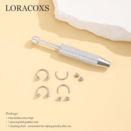 Horseshoe Nose Ring for Women, 20G 18G 16G Surgical Steel Nose Hoops, Multi-Purpose Nose Piercing Jewelry for Cartilage Helix Tragus Labret Septum Lips Ears - color: 20G-Silver 8MM