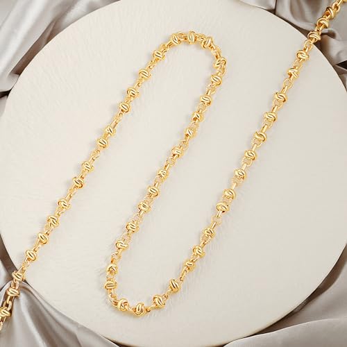 Aobei Pearl 18K Gold or Platinum Long Chain Necklace for Women Chunky Statement Chain Link Necklace Adjustable Geometric Open Chain Layering Jewelry - color: 18K Gold Plated Knotted Chain