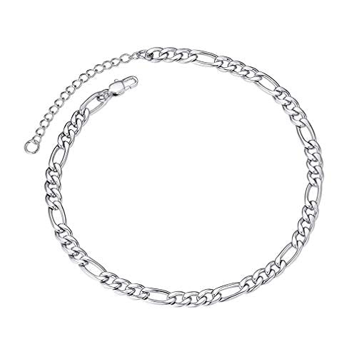 ChainsPro Resizable Anklet Chain for Women Men, Figaro/Wheat/Twist Rope/Cuban Foot Bracelet-Strong with Good Clasp-18K Gold Plated(Send Gift Box) - color: 02:figaro-5mm-stainless