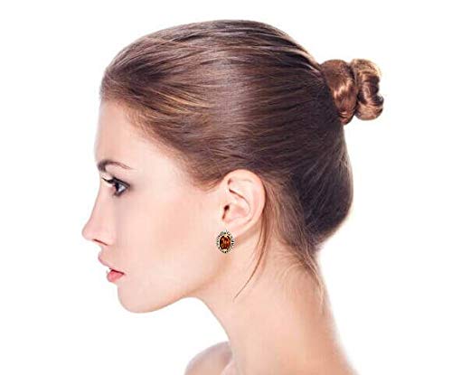 Bali Button Style Two Tone Red Blue Brown Crystal Oval Clip-On Earrings - color: Orange