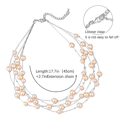 FULU AUTUMN Layered Pearl Necklace Multi-strand Pearl Choker Necklaces for Women Beaded jewelry for Wedding Parties - color: Champagne