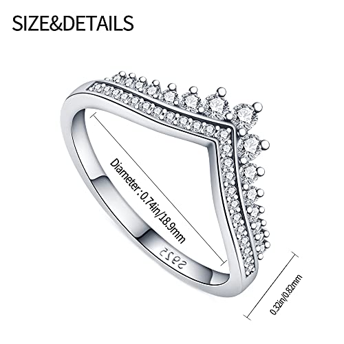 KUNSIR 925 Silver Cubic Zirconia Ring Size 7-9 Wedding Band Sterling Silver Eternity Ring Modern Style - style: Clear Zircon wishing bone Ring