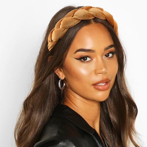 DRESHOW Braided Headbands for Women Velvet Hair Hoop Elastic Criss Cross Hair Bands Accessories - color: 01 Pc: Gold Velvet Braided a