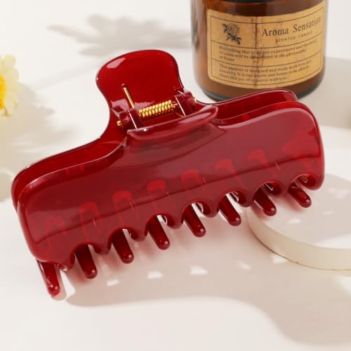 Ivyu 4-Inch Large Rounded Rectangle Hair Claw Clip for Women, Strong Hold | Smooth rounded teeth and a strong spring provide a secure hold for full updos on fine to medium hair. - color: Translucent red