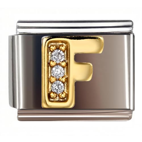 9MM Diamond Golden Letter Charm for Italian Charm Bracelet,DIY Italian Module Chain for Women - style: Letter-F
