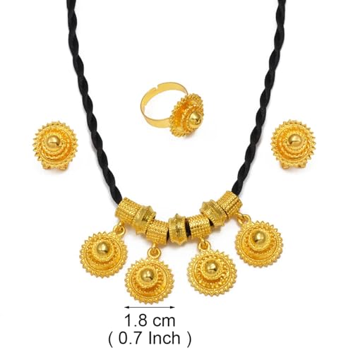 Ethiopian Traditional Jewelry | Eritrean Jewelry for Women Set | Ethiopian African Jewelry Wedding Sets Includes Cross Pendant Black Rope Earrings Ring Sets African Eritrean Religion - color: Black Rope 2