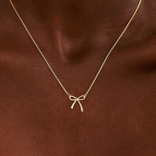 Thaivor Necklace for Women Dainty Bow Necklace 14K Gold Plated Cute Choker Small Pendant Charm Necklaces Teen Gift Trendy Stuff Personalized Jewelry Gifts - color: Gold-Cable-1