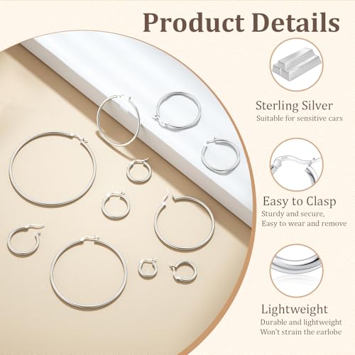 JIAYIQI Sterling Silver Hoop Earrings 18K White Gold Plated Silver Circle Endless Earrings Hoops Jewelry Lightweight Hoop Earring for Women Diameter 10,14,16,18,20,25,30,35,40,50,60mm - style: Silver-60mm