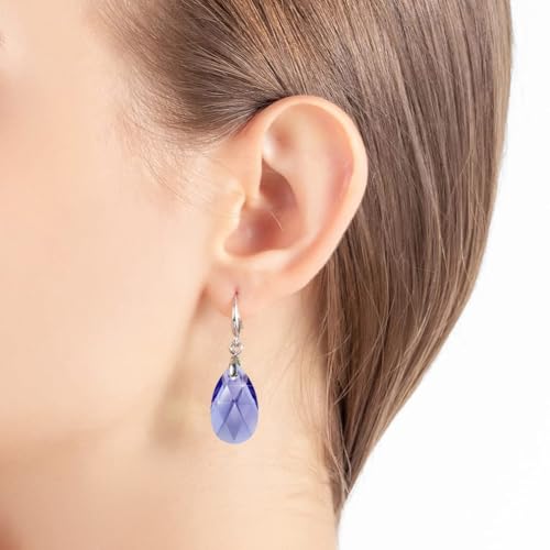 Austrian Crystal Teardrop Dangle Hook Earrings for Women 14K Gold Plated Hypoallergenic Jewelry - color: Tanzanite