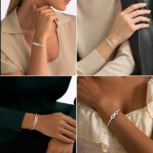 Gelbesty Infinity Love Knot Dainty Gold Bangle Bracelets for Women, 14K Gold Plated Adjustable 925 Silver Bracelet, Trendy Jewelry Gifts for Valentine's Day - color: Silver_Infinite
