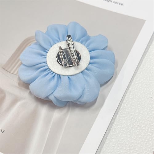 9cm Wedding Fabric Flower Brooch Pin Hair Clip for Women Men Elegant Big Camellia Rose Floral Brooches Lapel Pins Dainty Holiday Party Costume Dress Accessories Jewelry - color: Blue