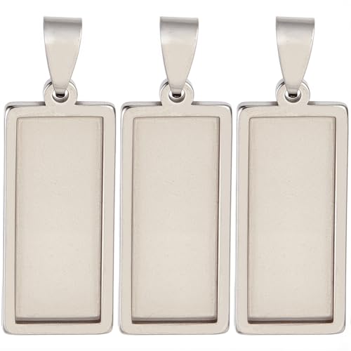 1 Box 10Pcs Stainless Steel Pendant Trays Bulk Rectangle Bezel Blanks 31x13mm Silver Charms Tray Base Cabochon Bezel Blank for Jewelry Making Resin Photo Craft DIY Necklace Bracelets Adults - style: silver rectangle