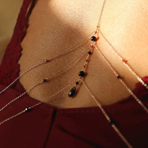 Gold Bra Chain Black Rhinestone Chest Chains Bikini Bra Body Chain Jewelry for Women
