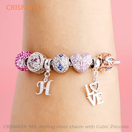 26 Letter Pendant Charms, Polished 925 Sterling Silver Complete Initial A-Z Dangling CZ Stone Alphabet Beads, fits European Bracelet Necklace, Gift for Mother/Father/Daughter/Son/Sister/Aunt - color: Letter H CZ Pendant Charm