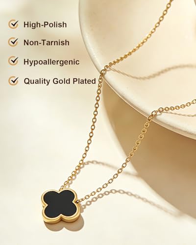 Four Leaf Clover Necklace 18K Gold Plated Necklaces for Women Lucky Flower Pendant Adjustable Link Chain Stainless Steel Dainty Trendy Simple Jewelry Gifts for Women - color: 1G-Single Black