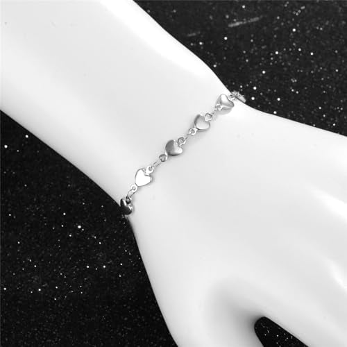 14K White Gold Plated Link Bracelet for Women Heart Star Round Beaded Charms Dainty Chain Simple Jewelry Gifts - color: heart link-2-white