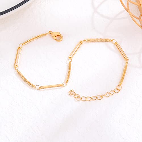 Womens Dainty Gold Chain Bracelet,Simple Layered Chain Bracelets,Beaded Turquoise Bracelet,Charm Crystal Bar,Heart,Karma,Triangle,Pearl Bracelets for Women - color: Handmade Chain