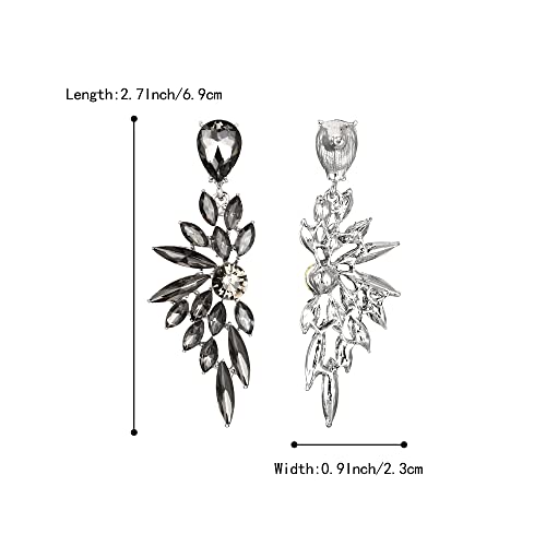 Women's Wedding Bridal Earrings Prom Dangle Earring | Shiny Crystal Teardrop Multi Marquise Cluster for Bride Bridesmaid Bling Jewelry Costume Party Accessories - color: 16-Grey Silver-Tone