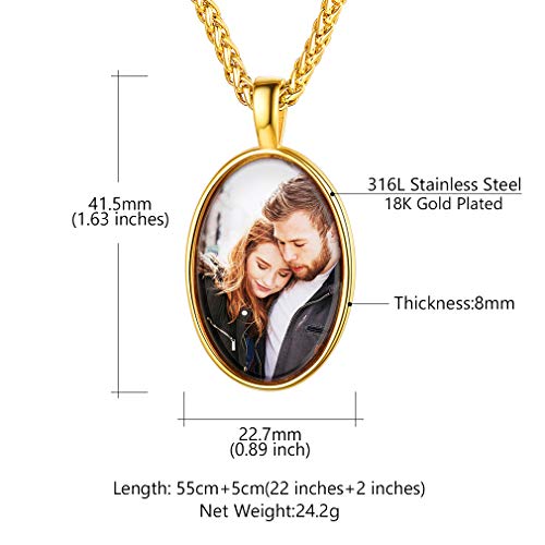 Custom4U Personalized Photo Necklace - Custom Heart/Oval/Round Charm Necklaces with Picture + Chain Adjustable - Stainless Steel/Acrylic Pendant Memorial Jewelry Christmas Gifts for Women - color: D-Gold Color