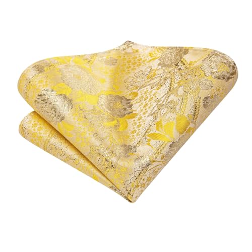 Dubulle Mens Paisley Striped Tie Woven Necktie for Men and Handkerchief Cufflinks Set Wedding Formal Business - color: C Yellow
