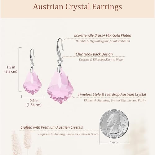 EVEVIC Austrian Crystal Baroque Teardrop Dangle Earrings for Women | 14K Gold-Plated,Hypoallergenic,Brilliant Facets,Fluid Movement,Easy-Wear Fishhook Fit,For Daily Wear And Special Occasions - color: Pink