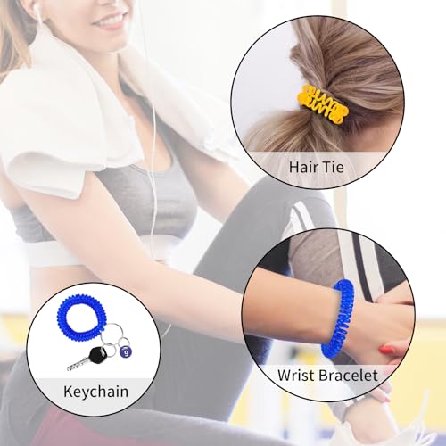 QIUTIMIY 6PCS Wristlet Keychain, Colorful Spiral Coil Hair Tie for Women, Sauna Accessaries Wrist Coil Key Ring Key Holder - color: T Colorful-s