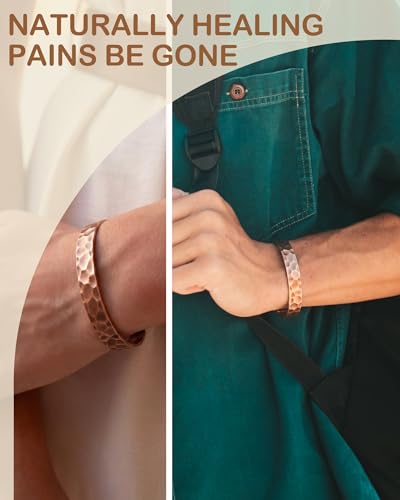 Feraco Pure Copper Bracelets for Men & Women, 99.99% Copper Tibetan Cuff | Adjustable Handmade Jewelry Gift, Hammered