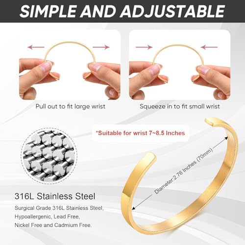 Stainless Steel Mens Cuff Bracelet : Minimal Cool Silver/Black/Gold Plated Open Metal Cuff Bangle Bracelets for Men,Mens Bracelet Jewelry Gift - color: Gold Plated-Single, size: Large( fit 7" to 8.5" wrist)