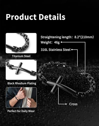 Stainless Steel Mens Cross Bracelet - 18K Gold Plated 316L Christian - Religious Jewelry for Women - color: Rhodium plated
