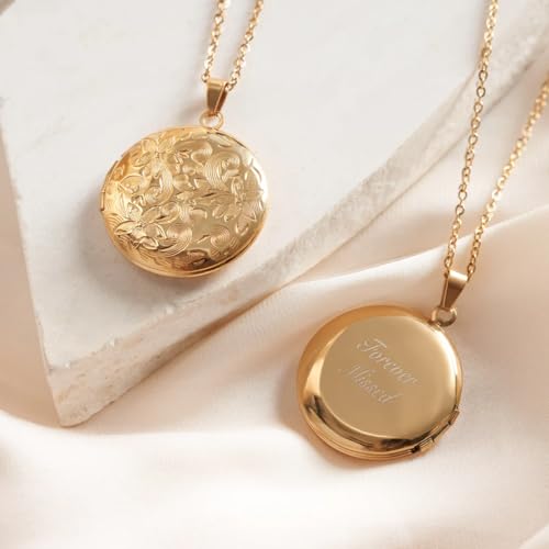 Locket Necklace for Women Girls, 18” Jewelry Chain, Picture Photo Inside, Cadenas para mujer, Personalized Custom Name Gold Locket, Customized Couples Locket, Silver, Rose Gold, Gold - color: Gold, style: 2 Photos Necklace