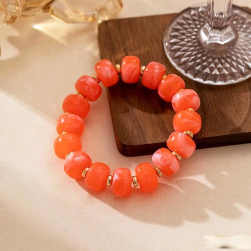Bead Bracelet for Women Vibrant Color Resin Beads Bracelets Elastic Stretch Chunky Bracelet Boho Summer Beach Vacation Jewelry - color: Orange