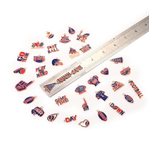 40PCS Game Day Charms for Bracelet Making Enamel Football Charms for Bracelet Necklace Earrings Jewelry Making DIY Football Mom Accessories Gifts - color: Red Blue