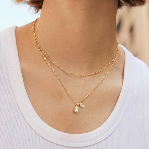 MTMY Gold Moon Pendant Necklace for Women,14K Gold Plated Dainty Chain Crescent Moon Sun Star Necklace Jewelry - style: drop moon
