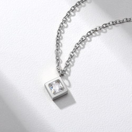 Dainty 316L Stainless Steel Square Necklace for Women Trendy, Cubic Zirconia Square Pendant Necklace Jewelry - color: 18KPG