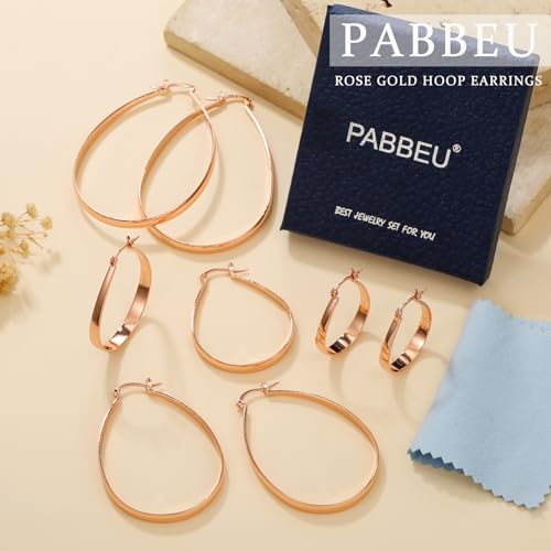 PABBEU Sterling Silver Hoop Earrings for Women, Lightweight Large Oval Hoops Earrings, Hypoallergenic Silver Hoop Earring for Women Gifts 30/40/50/60MM - color: rose gold 25*30mm/ 0.98*11.81in