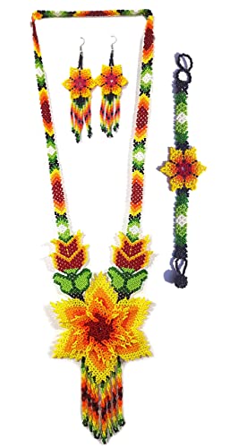 Weavish Long Beaded Necklace – Boho Native Handmade Seed Bead Tassel Necklace, Bohemian Large Statement Beaded Necklace for Women (craftscorner-va1)