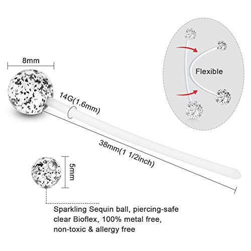 D.Bella 14G Pregnancy Belly Button Rings with Replacement Balls Flexible Bioplast Sport Maternity Belly Ring Retainer for Women Navel Piercing Retainer 1 1/2Inch (38mm) - color: Style F