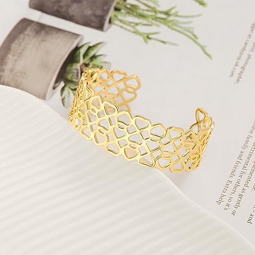 PERNNLA PEARL Dainty Gold Bar Bracelet for Women Simple Delicate Thin Cuff Bangle Hook Bracelet 18K Gold Plated Handmade Minimalist Jewelry - color: 16.Love Heart