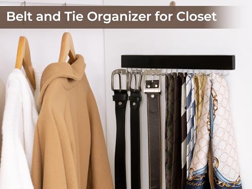 StorageWorks Tie Rack with 20 Hooks, 2 Set Wall Mounted Wood Hanger, Black | Sturdy Black Tie Rack Hanger with 180° Swivel Hooks, Wall-Mounted Space Saver for Ties, Belts, Scarves in Closet - color: Black (With 20 Hooks)