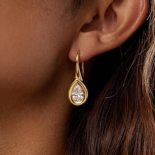 14K Gold & Silver Plated Trendy Bezel Set Cubic Zirconia Drop Earrings Minimalist Teardrop Hook Earrings for Women Diamond Crystal Charm Statement Teardrop Earrings Jewelry Gifts - color: Gold-Waterdrop zircon