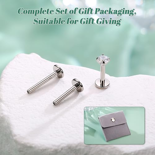 LOLIAS 16G G23 Titanium Tragus Conch Helix Piercing Jewelry 6mm 8mm 10mm - Internally Threaded Flat Back Stud Cartilage Earrings Hypoallergenic Forward Earlobe Labret Tragus Piercing Jewelry - color: Clear CZ-Titanium