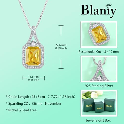 Created Gemstone Necklace 925 Sterling Silver Halo Rectangular Pendant Birthstone Necklaces Jewelry Gifts for Women - color: 11 November - Citrine