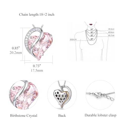 Crystal Heart Necklace for Women - Quietrose Faceted Crystal Heart Pendant with Sparkle Accents, Silver-Tone Curved Frame, 0.85" x 0.73", 18+2" Adjustable Chain, Elegant Gift for Her - color: Blush Pink - Sweet Wish