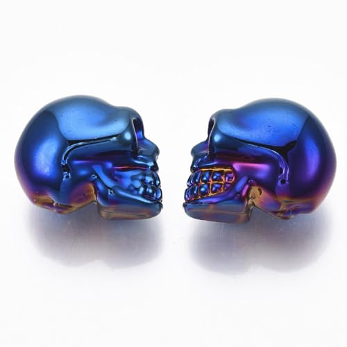 Elecrelive 10Pcs Blue Glass Skull Head Beads Skeleton Bone Glass Beads No Hole Gothic Charms for Halloween Necklace Bracelets Earrings Jewelry Making - color: Blue