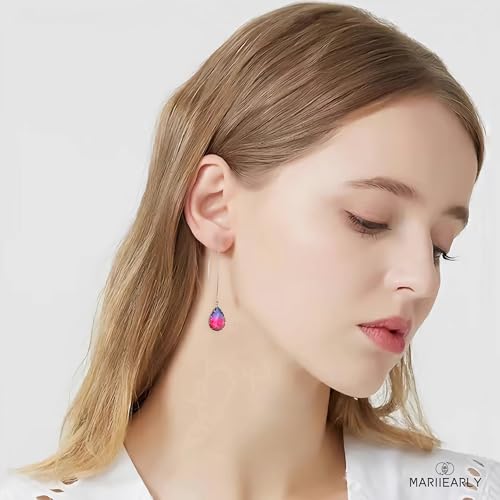 Aquamarine Green Gradient Quartz Teardrop Earrings Gold Plated Transmittance Quartz Drop Dangle Earring For Women Girls Personalized Handmade Jewelry Earrings - color: Blue Gradation Red
