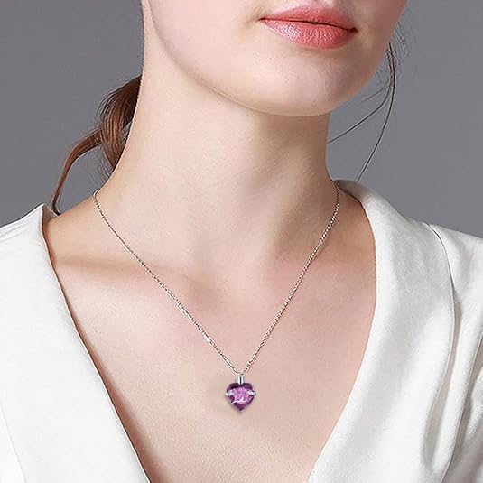 Q&D&S Crystal Urn Necklace for Ashes, Heart Birthstone Memorial Cremation gift Jewelry for Women - color: purple