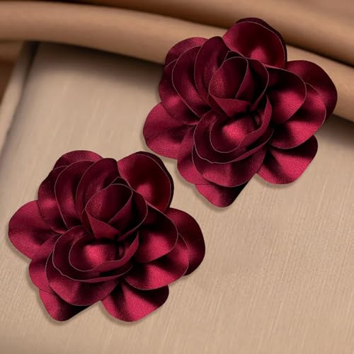 2Pack 6inch Extra Large Satin Brooches Lapel Pins Dainty Elegant Fabric Camellia Rose Flower Brooch Pin for Women Wedding Part Dance Clothes Accessories Jewelry - color: Dark Red